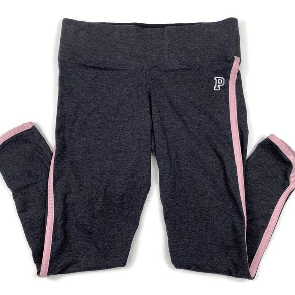 PINK Victorias Secret Capri Yoga Pants Charcoal Pink Running Stripe Women Sz Sm - Picture 1 of 6